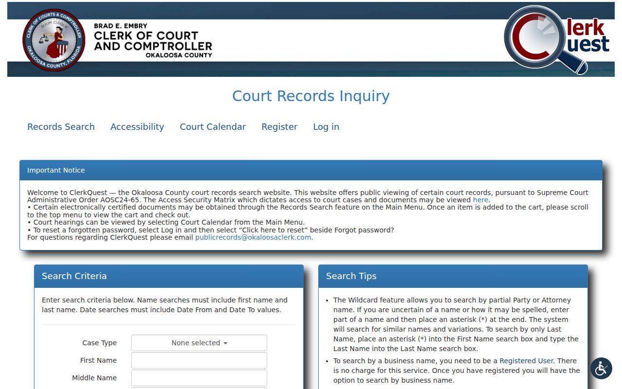 Crestview residents directory ClerkQuest court search