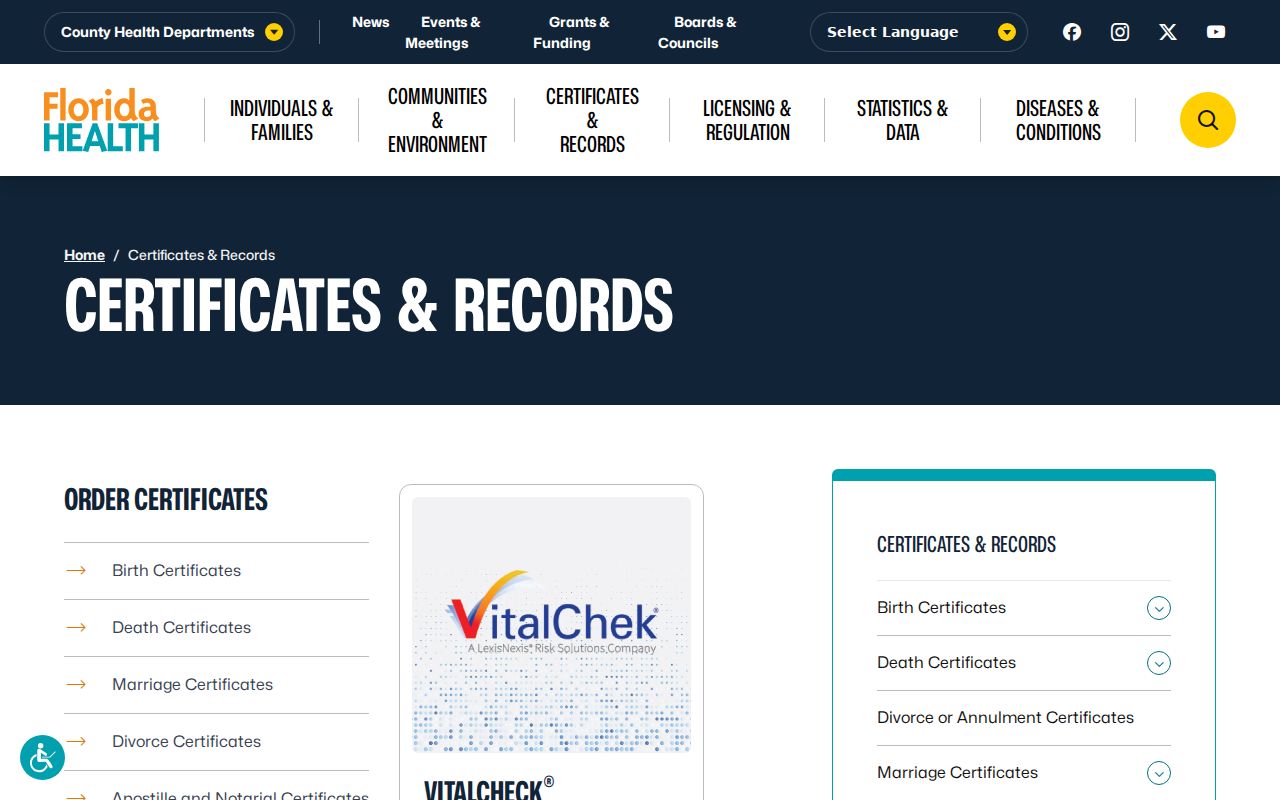 Crestview residents directory Florida vital certificates