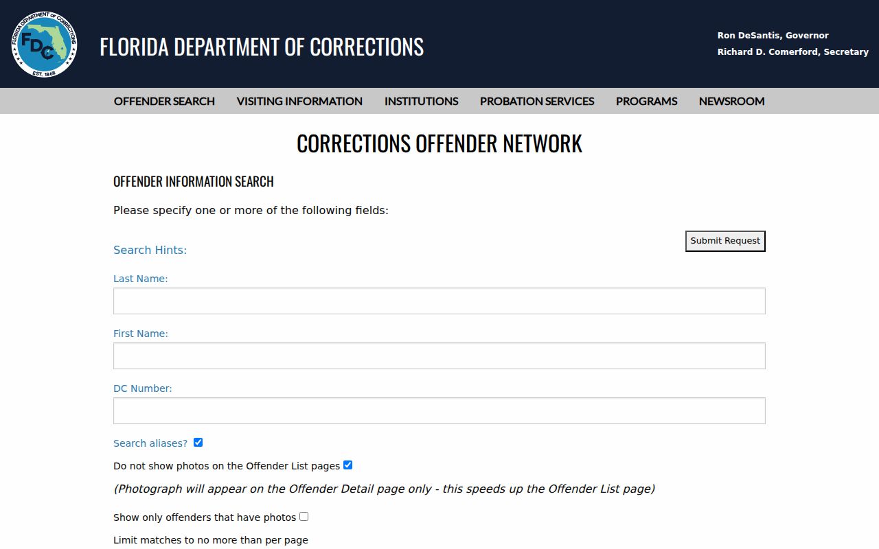 Florida corrections search shown as a limited Crestview resident lookup source